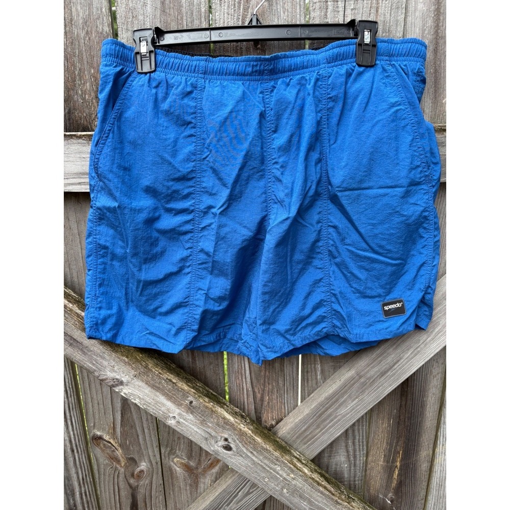 Speedo‎ Mens Swim Trunks Blue Elastic Waist Mesh Lined Pockets Royal Blue Shorts